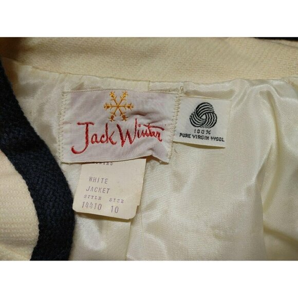 Vintage Jack Winter Womens Wool Jacket Size 10 With Navy Trim & Gold Buttons - Picture 4 of 12